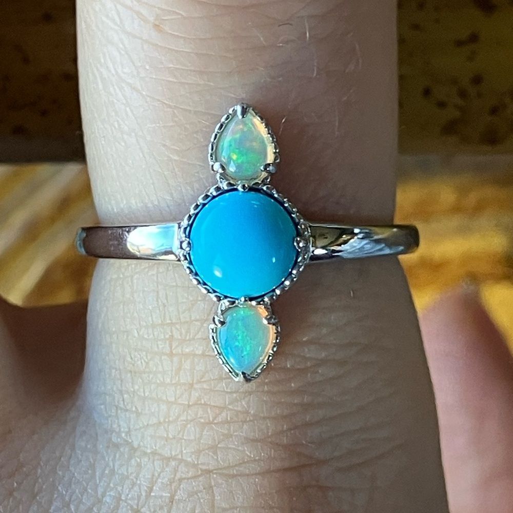 Sleeping Beauty Turquoise Opal Sterling Silver Ring Size 8